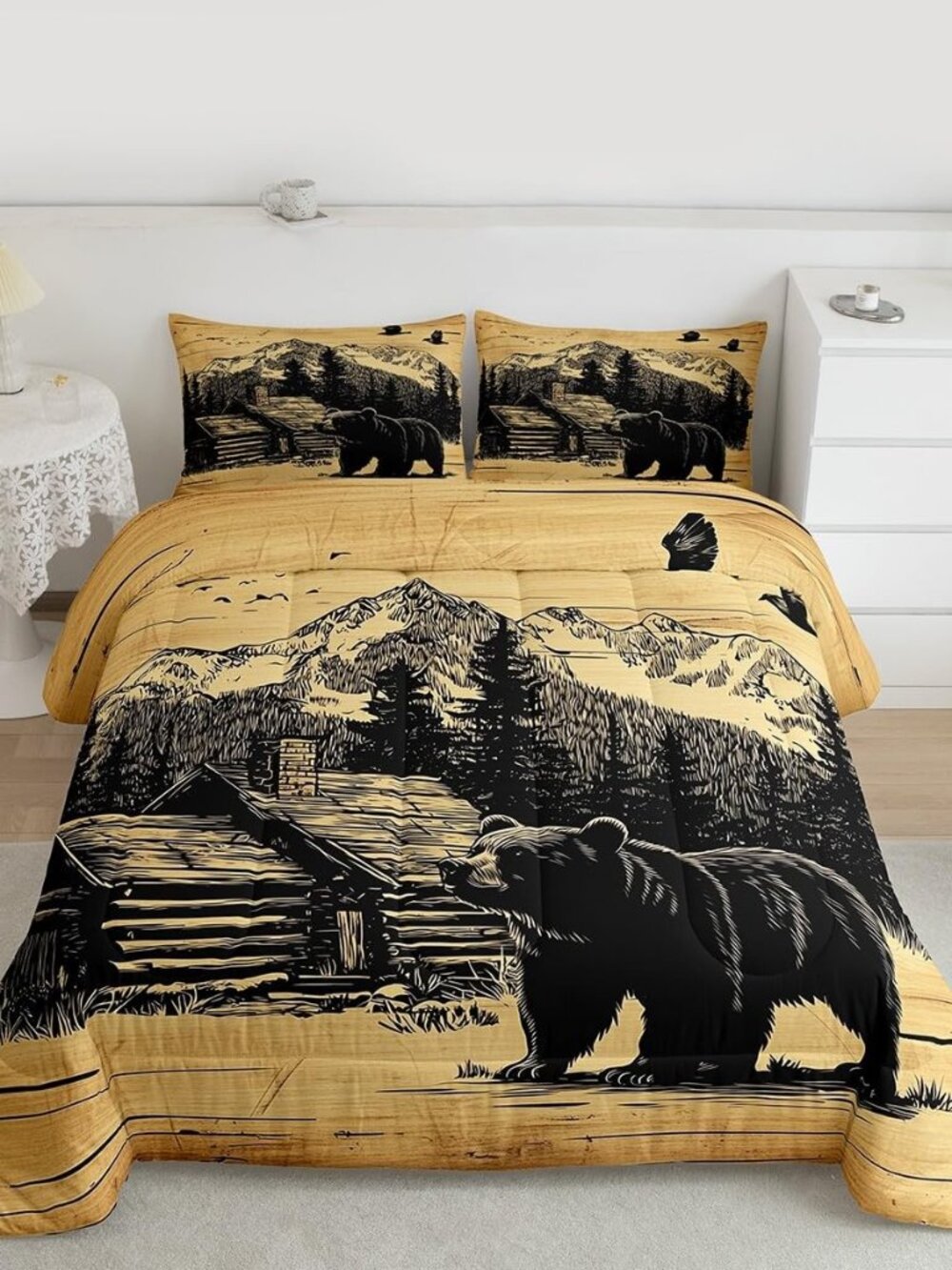 Bear Comforter Set Twin Size Cabin Country Bear Bedding Set